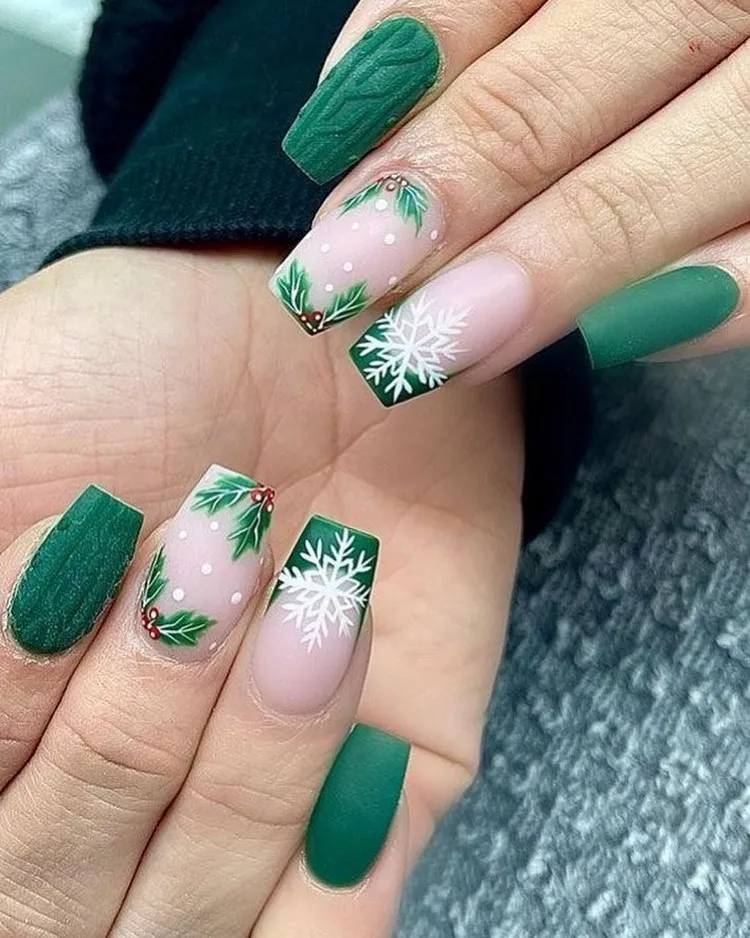green square nails with different texture and matte finish
