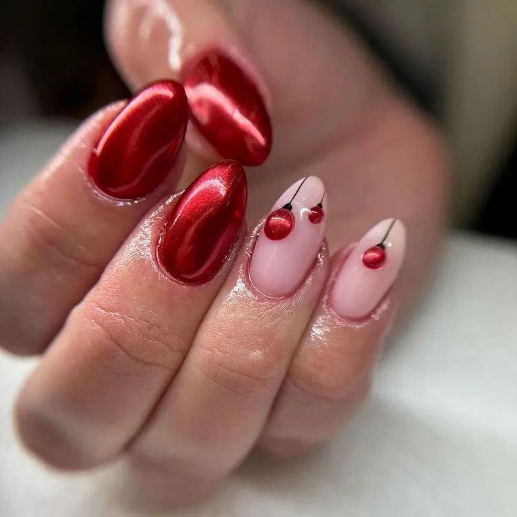 red chrome holiday nails 3d christmas ornaments