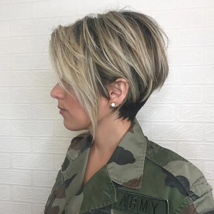 ash blonde and black pixie bob for thick hair