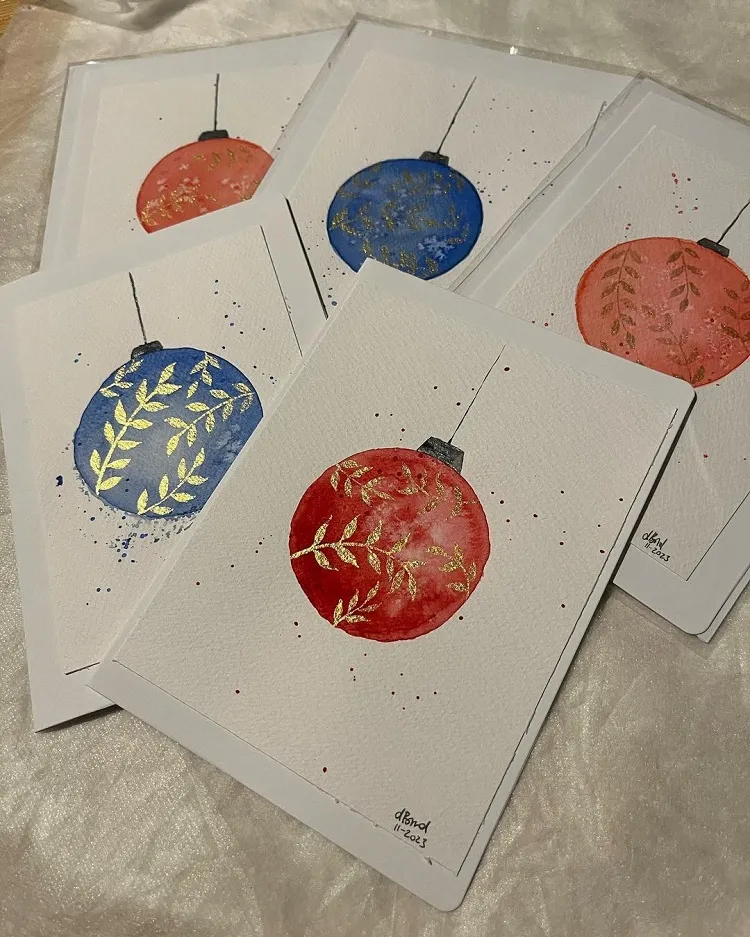 easy watercolor baubles tree ornaments christmas cards