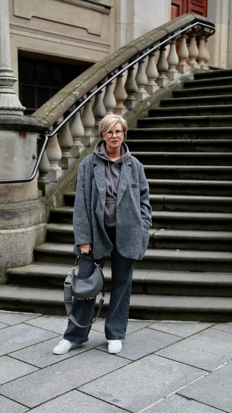 hoodie oversized blazer wide leg jeans rejuvenating fashion women over 70