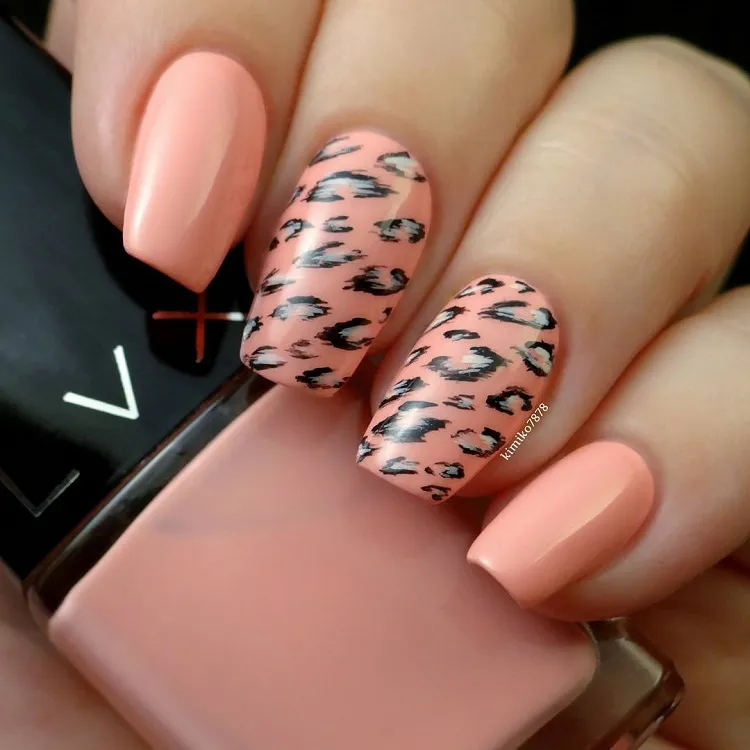 peach fuzz animal print nails