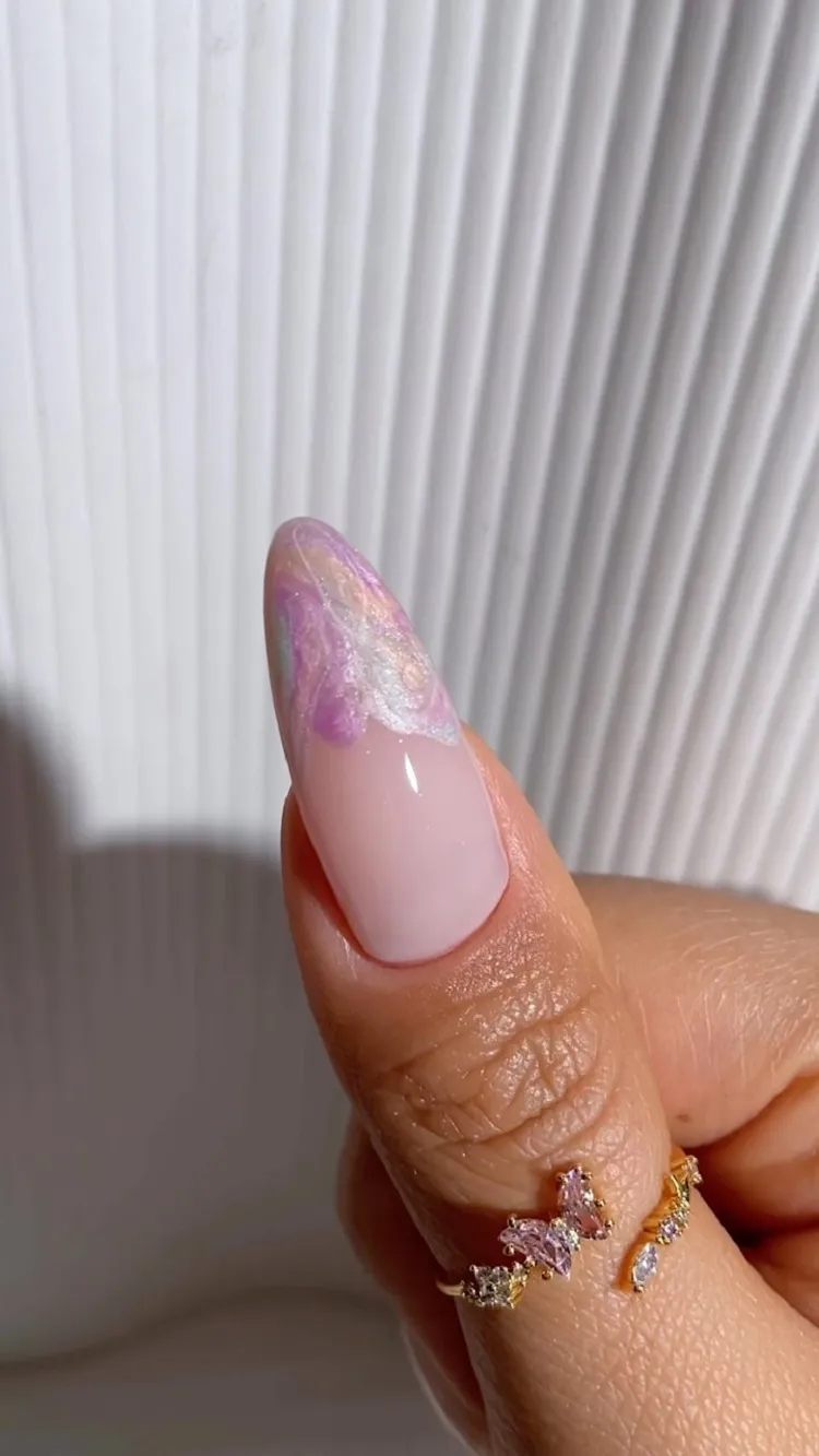 pink mermaidcore pearl nails winter 2023