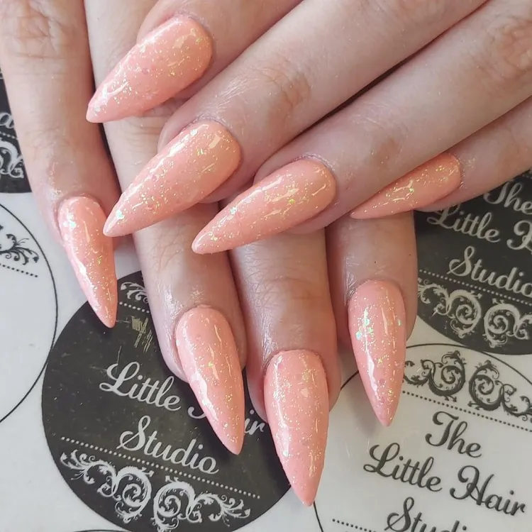 pointy peach fuzz manicure