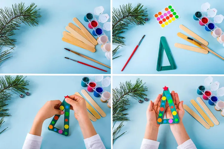 popsicle sticks christmas tree diy project kids