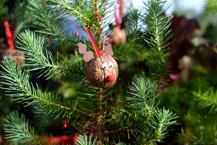 reindeer handmade walnut christmas tree ornament