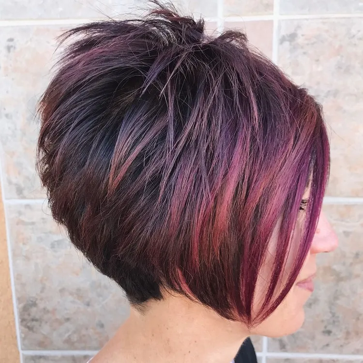 short hairstyles for thick hair over 50 pixie bob with spiky crown red highlights