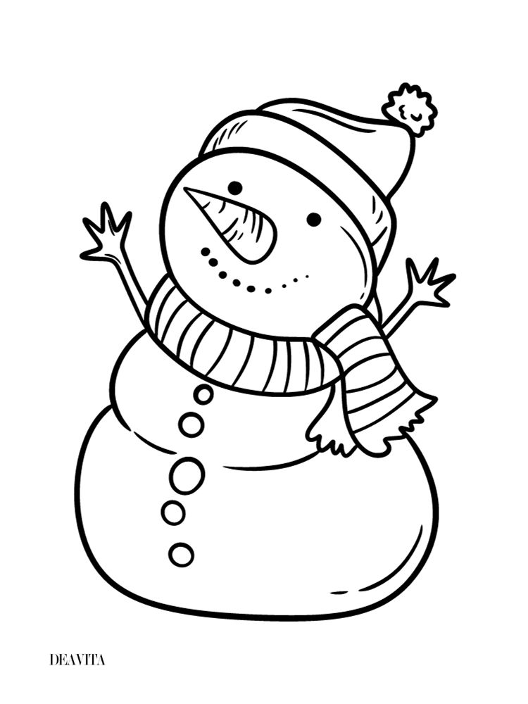 snowman with hat and scarf window drawing free template
