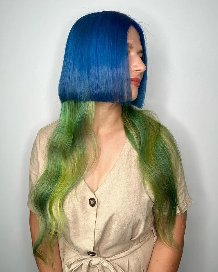 two layer blue and green long jellyfish haircut