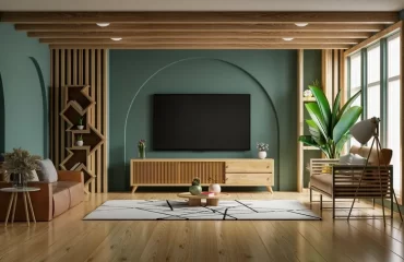 wall mounted tv in arched niche modern home interior ideas