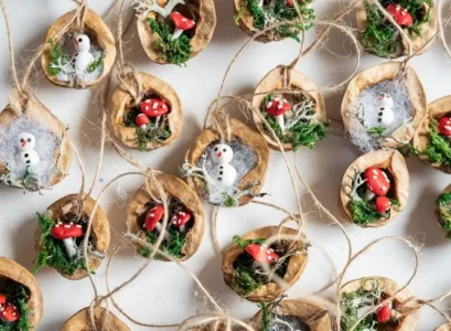 walnut shell polymer clay christmas tree ornaments