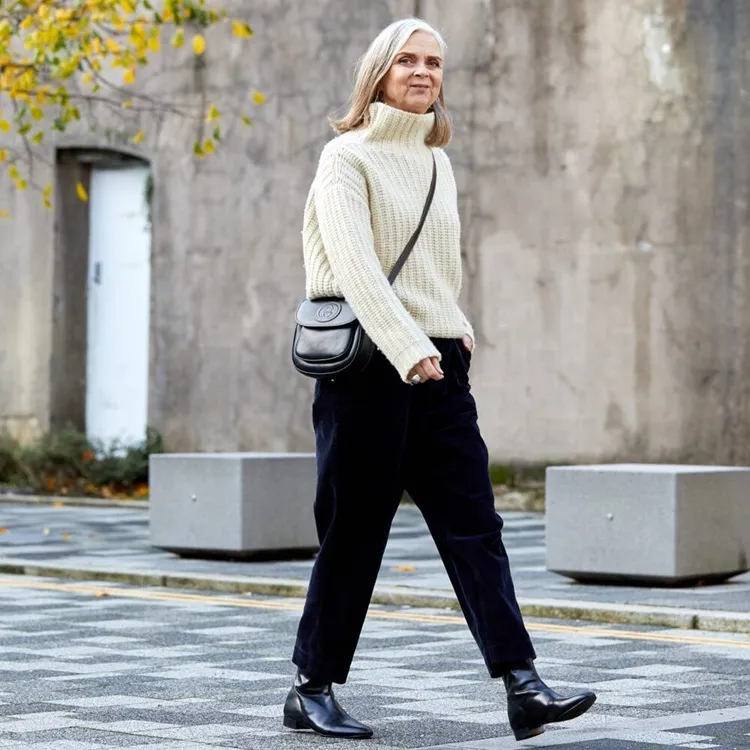 white knit turtleneck wardrobe essential mature women winter fashion