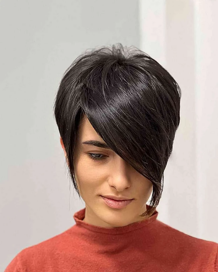 asymmetrical long pixie with side parting