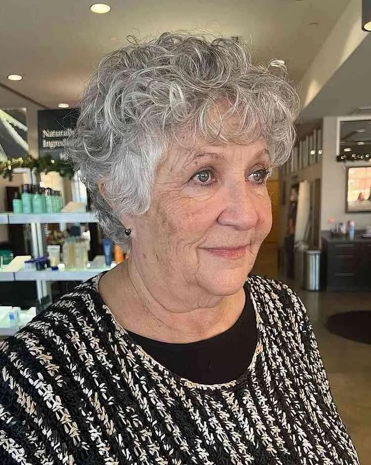 bixie for older women with curly hair