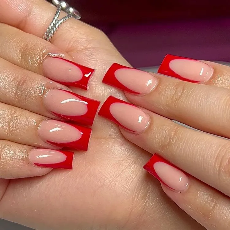 chic and stylish red french tips on square nails