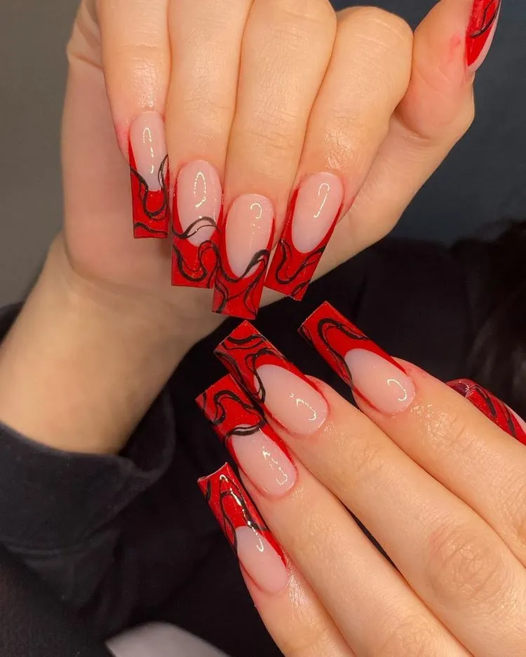 combine french tips and abstract nail art
