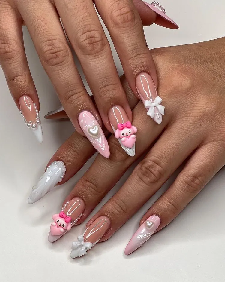 coquette nails ideas in delicate pink
