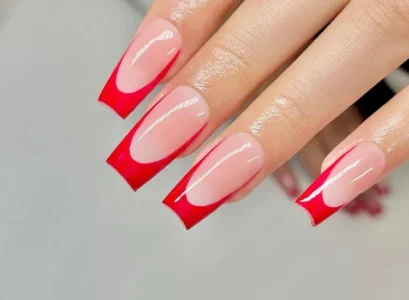delightful red square french tip nails
