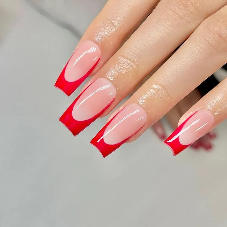 delightful red square french tip nails