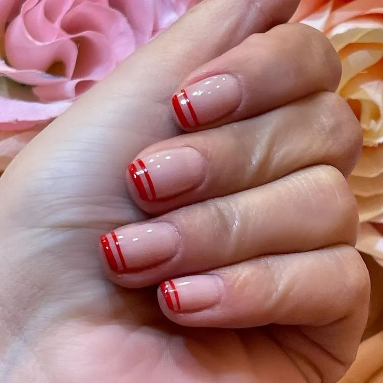 double french tips on short square nails