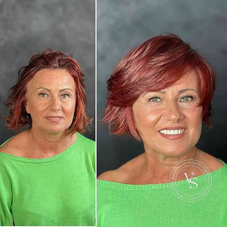 low maintenance short bob with bangs for women over 50 with thin hair