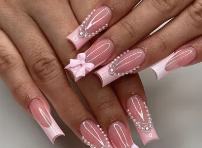 pink french tips on long nails