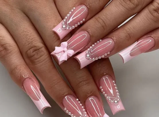 pink french tips on long nails