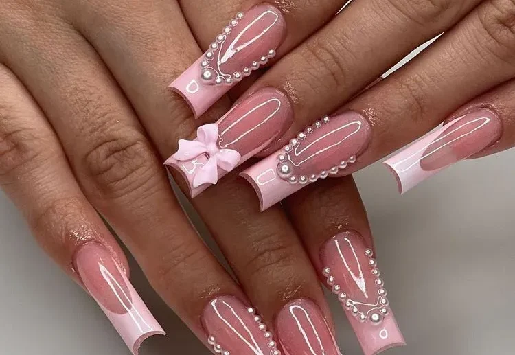 pink french tips on long nails