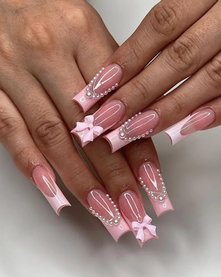 pink french tips on long nails