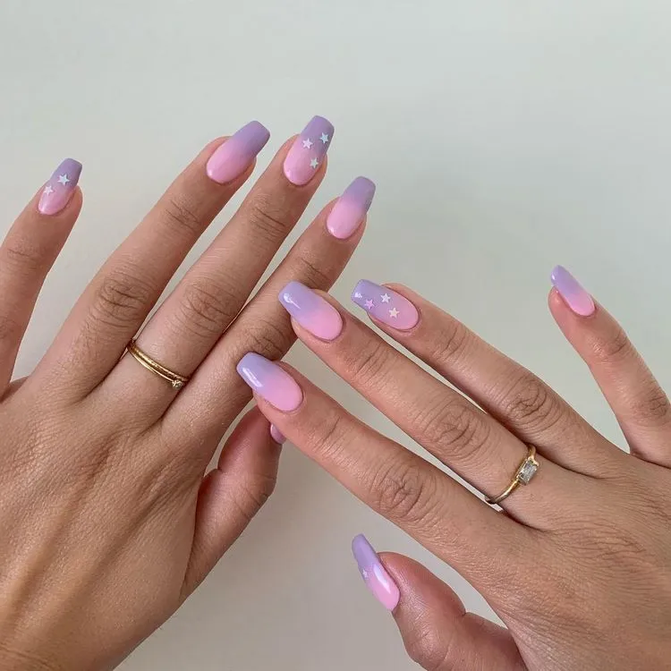 pink and purple ombre on square nails