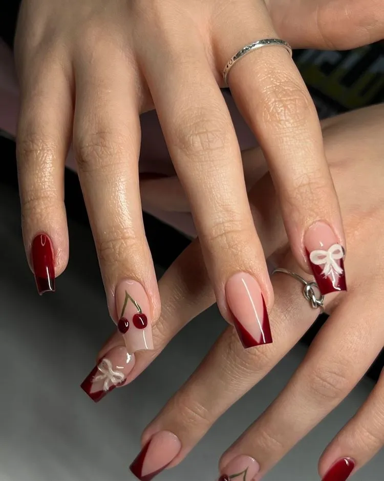 red v shaped french tips for square nails