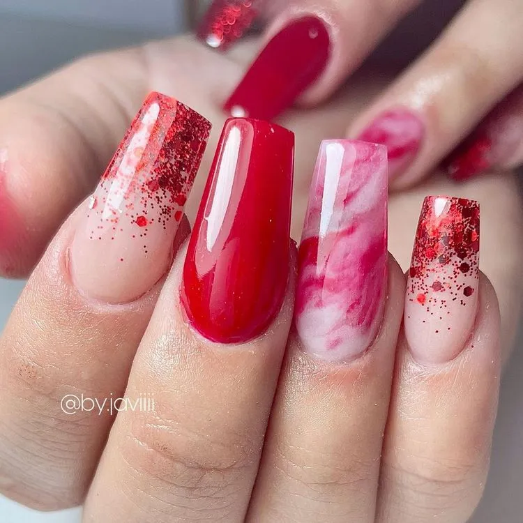 red glitter french tips