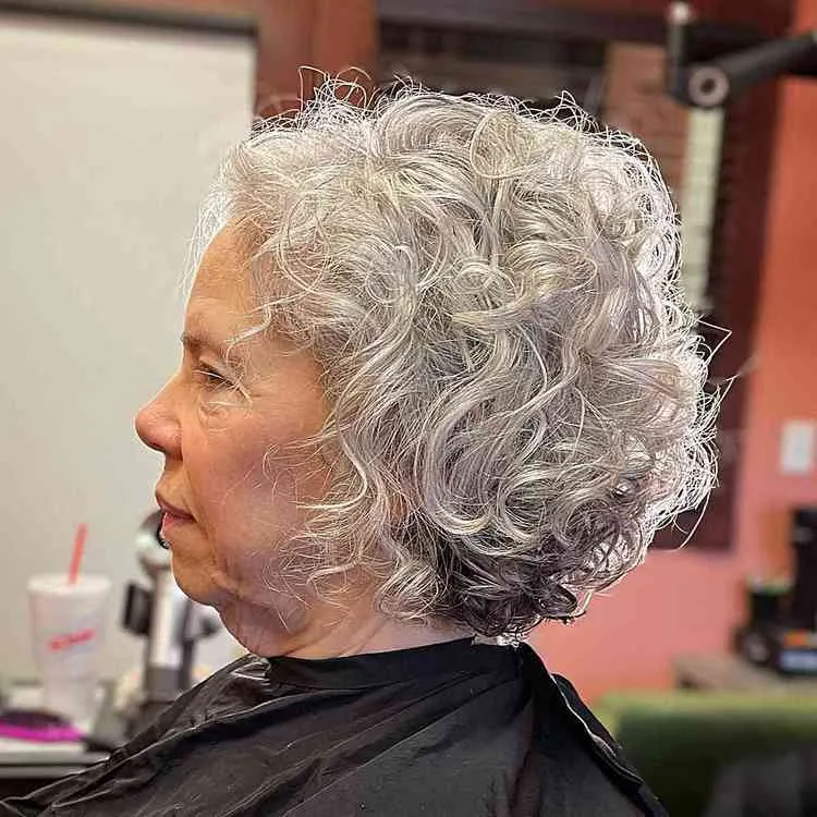 short layered bob for curly gray hair