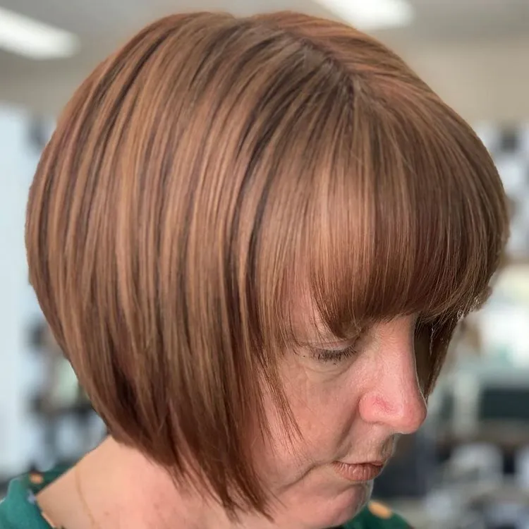stacked bob with straight bangs