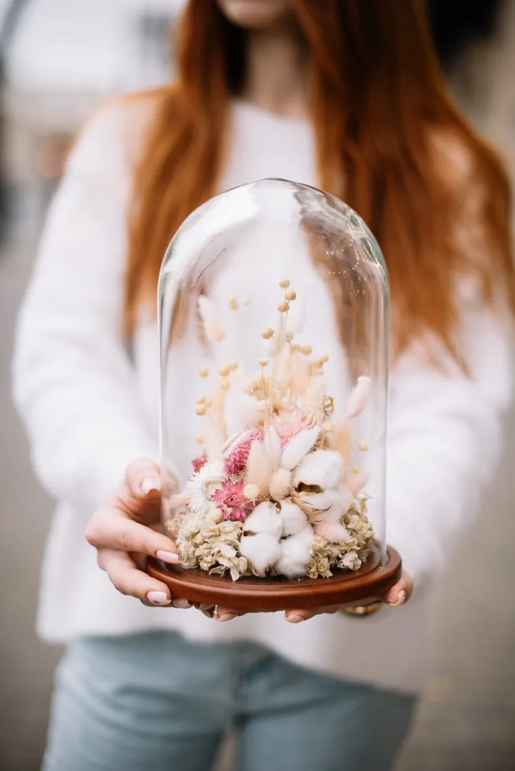 beautiful dried flower arrangement with cotton