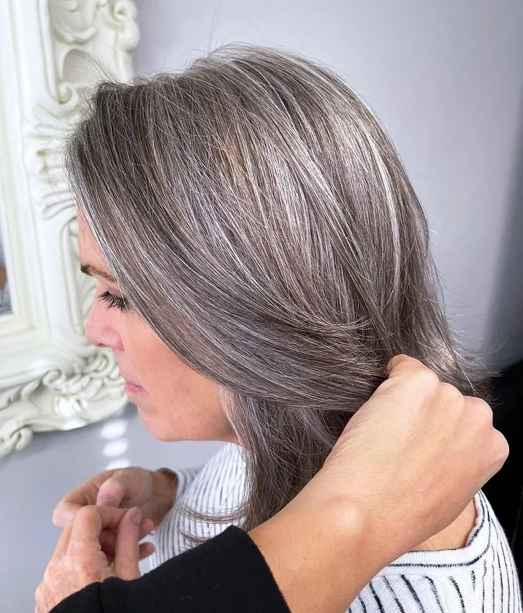 brown gray hair blending with lowlights