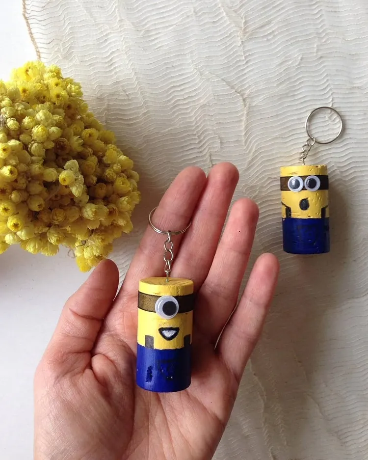 cute wine cork minions keychain craft