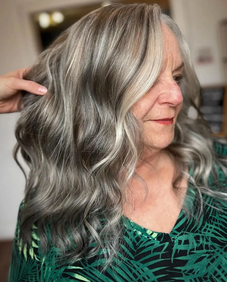 dark gray hair with highlights and lowlights