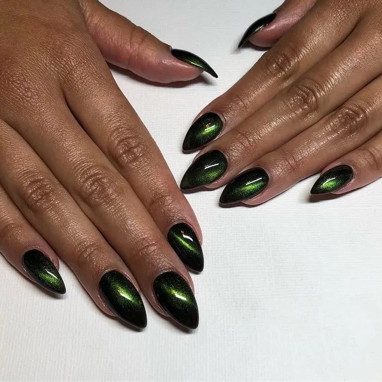 dark green chrome nails