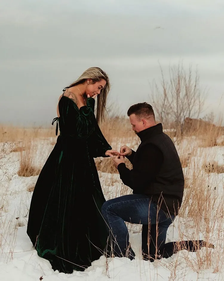 formal winter dresses for engagement photos