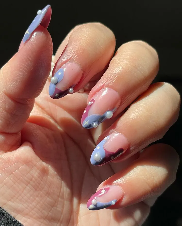 funky nail design with pearls