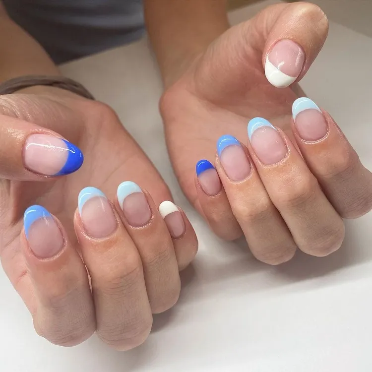 gradient blue french tip nails