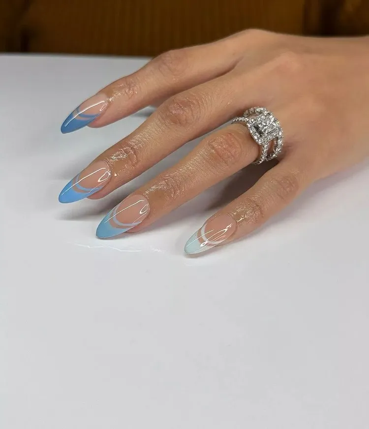 gradient light blue french tips