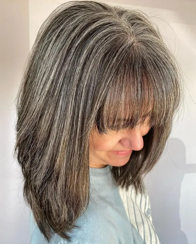 graying brown hair with lowlights