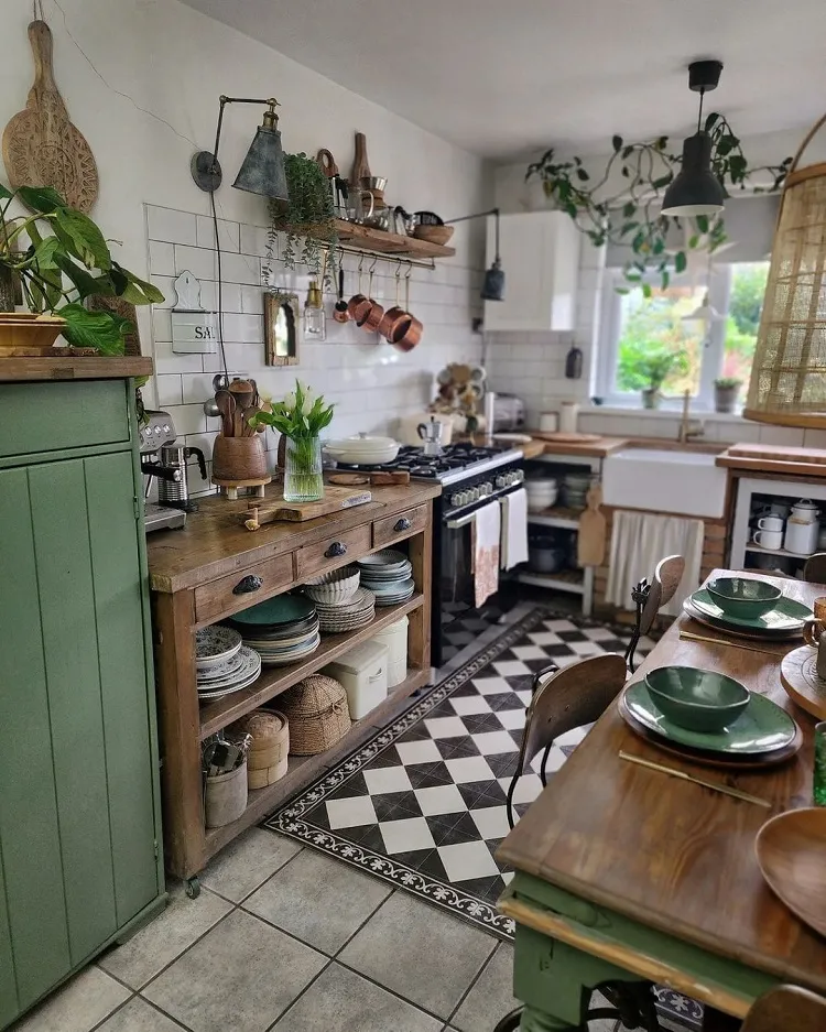 green and gray eclectic kitchen 2024