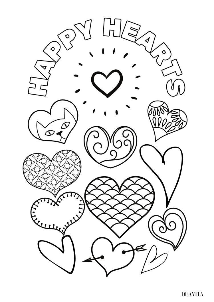 happy hearts coloring page free valentine's card pdf