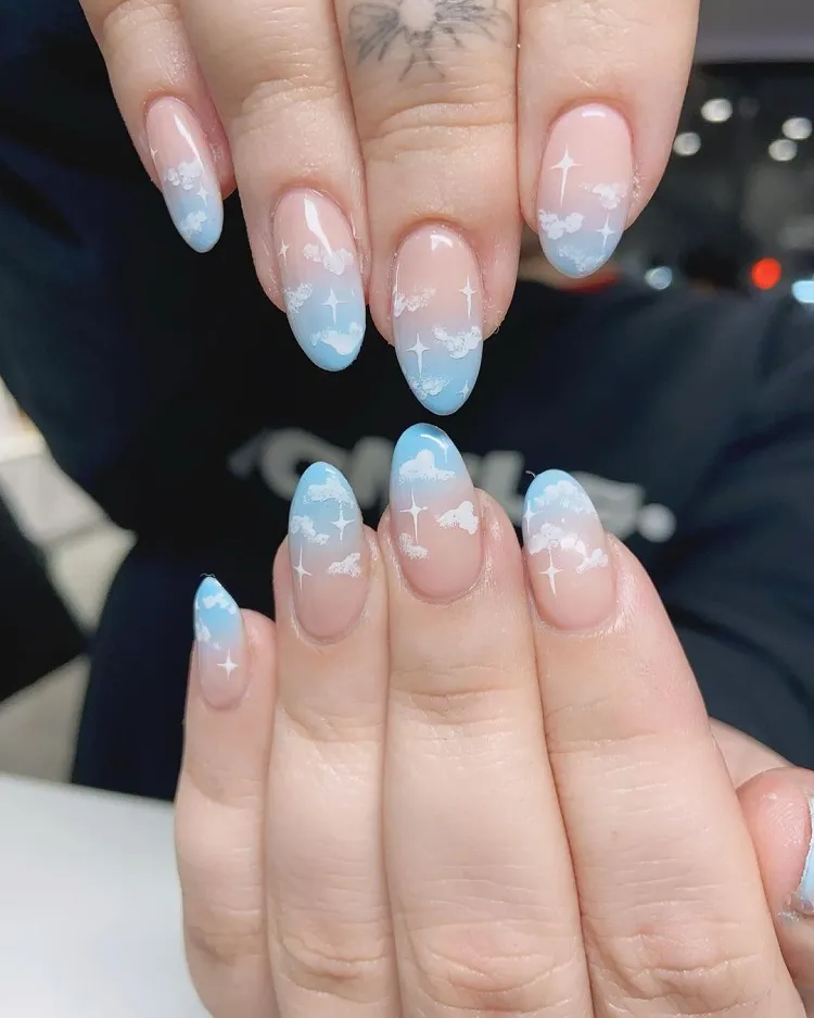 light blue clouds french tip nails