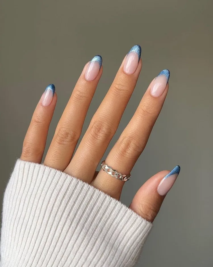 light blue french tip nails almond nail shape