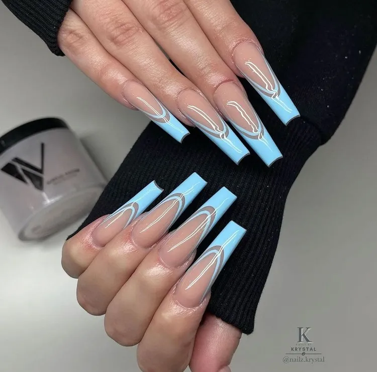 light blue french tip nails coffin