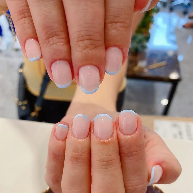 light blue french tip nails short design